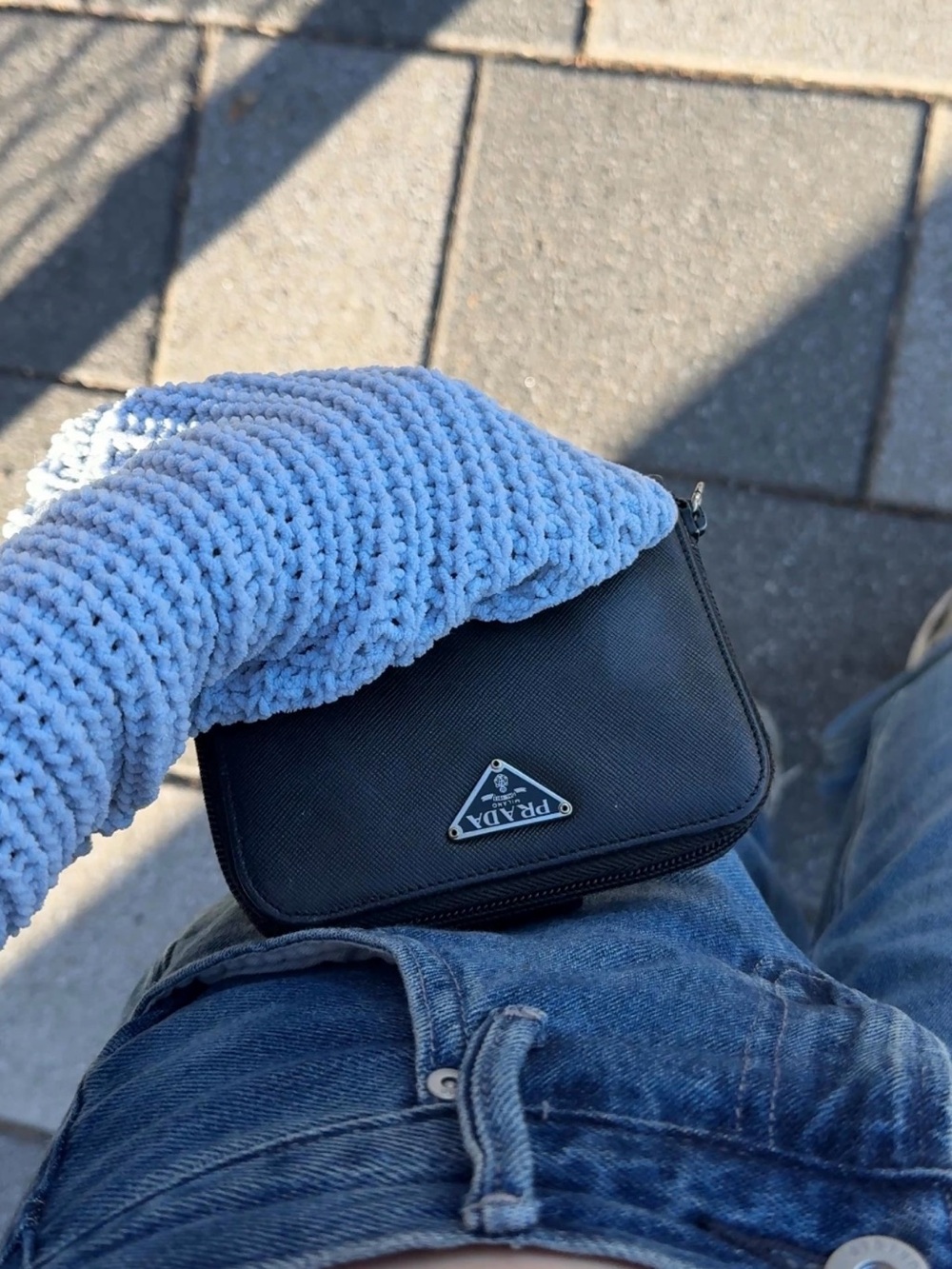 Prada Black Saffiano Zip Mini Wallet with Triangle Logo